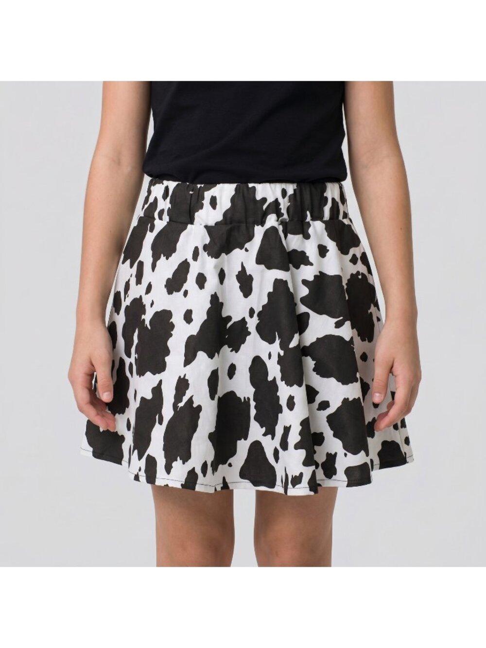 Custom Made Girl's Cow Print Western Theme Skater Skirt with Elastic Waistband